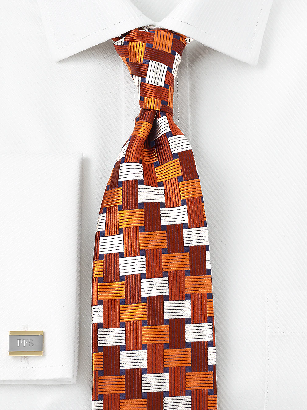 Basketweave Woven Silk Tie - Orange Multi - Image 2