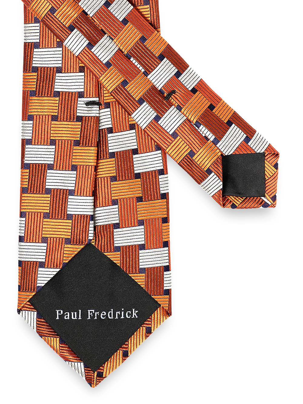 Basketweave Woven Silk Tie - Orange Multi - Image 3