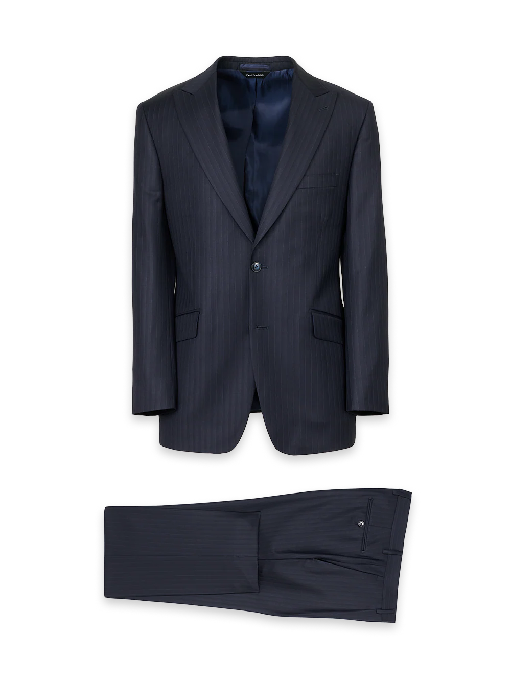 Black/Blue Wool Stripe Single Breasted Peak Lapel Suit - Black/blue