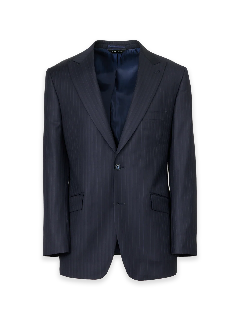 Black/Blue Wool Stripe Single Breasted Peak Lapel Suit Jacket - Black/blue