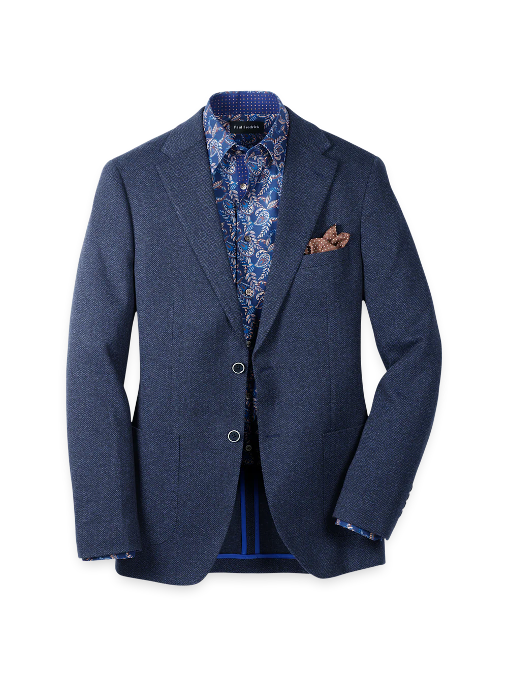 Blue Knit Herringbone Single Breasted Notch Lapel Sport Coat - Blue