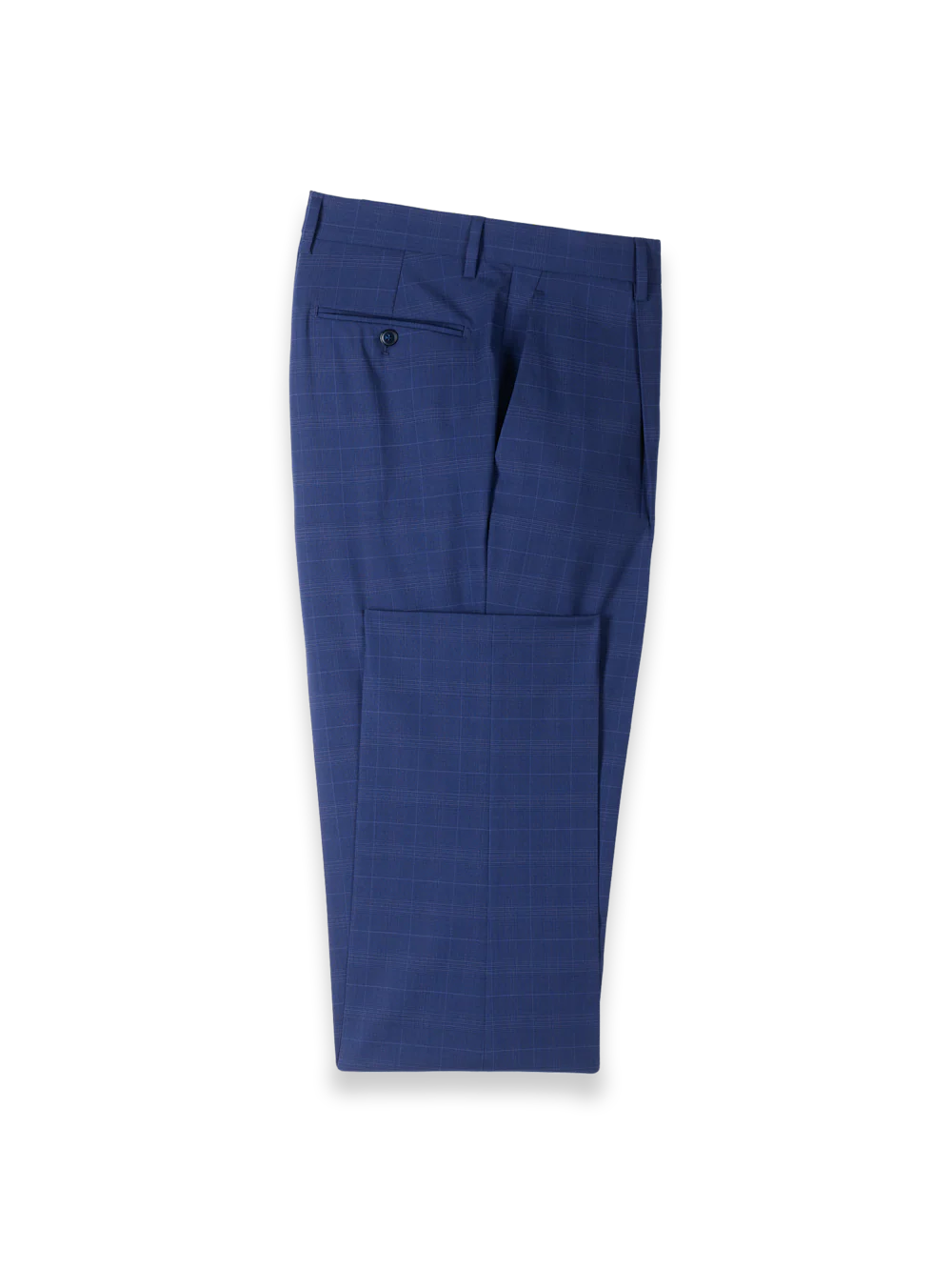 Blue Plaid Wool Blend Single Pleat Suit Pants - Blue