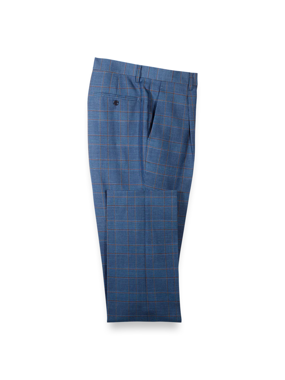 Blue/Tan Wool Blend Plaid Single Pleat Suit Pants - Blue/tan