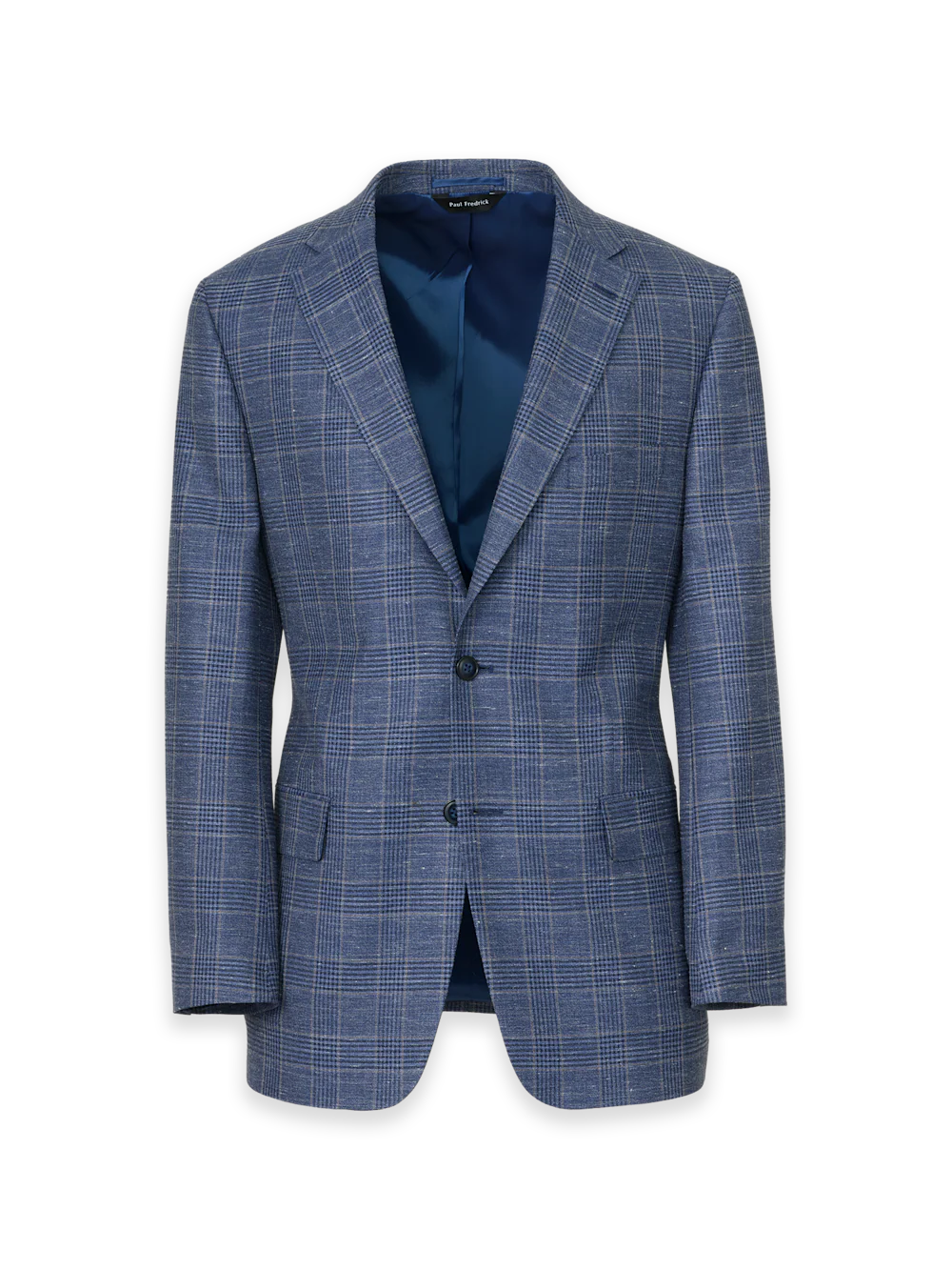 Blue Wool Blend Plaid Single Breasted Notch Lapel Suit Jacket - Blue