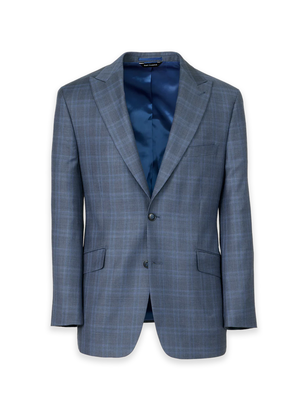 Blue Wool Glen Plaid Single Breasted Suit Jacket - Blue