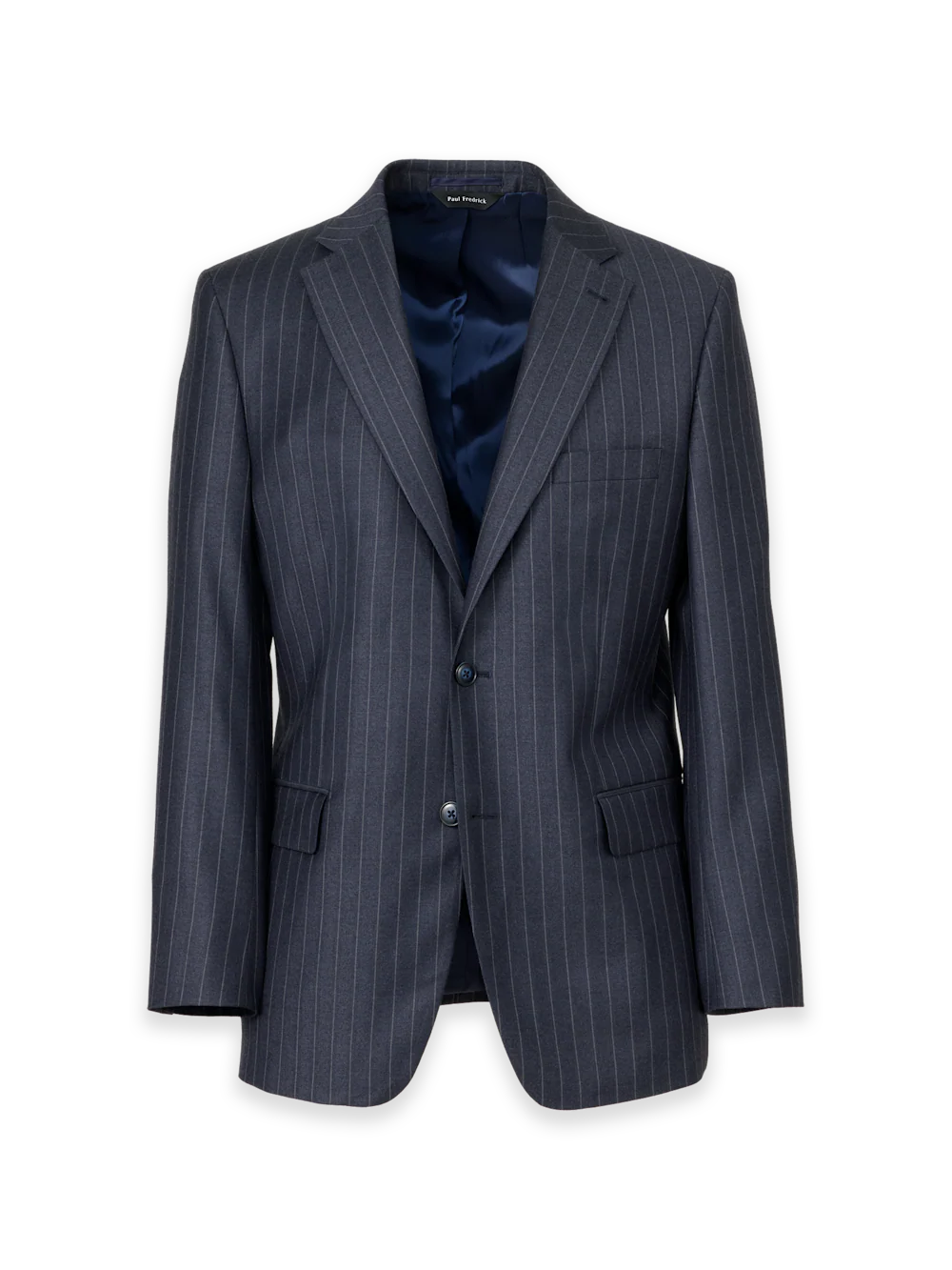Blue Wool Stripe Single Breasted Notch Lapel Suit Jacket - Slate Blue