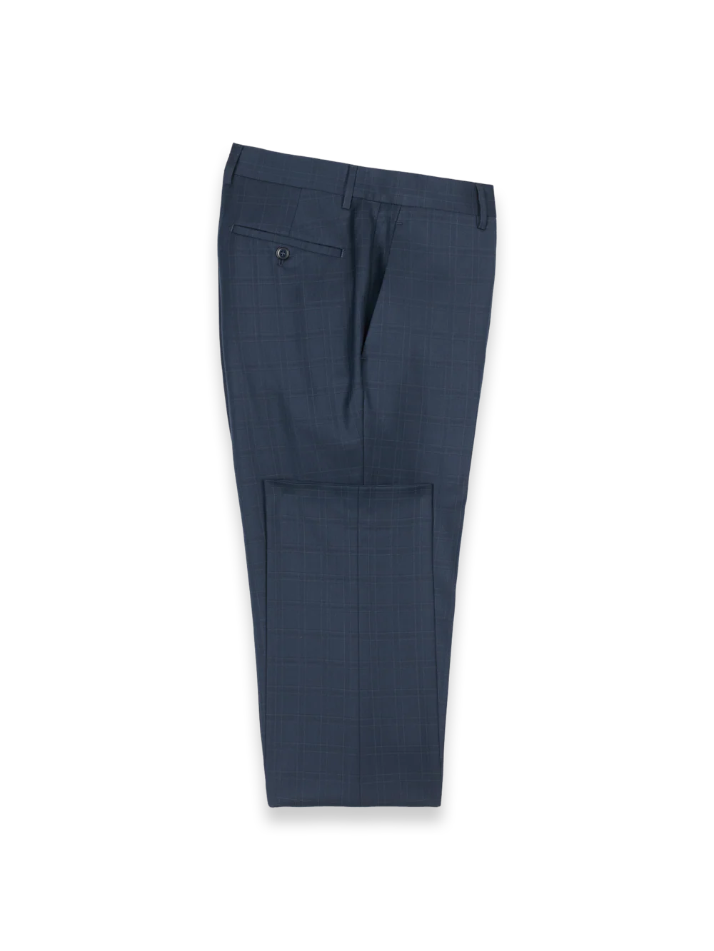 Blue Wool Windowpane Flat Front Suit Pants - Blue