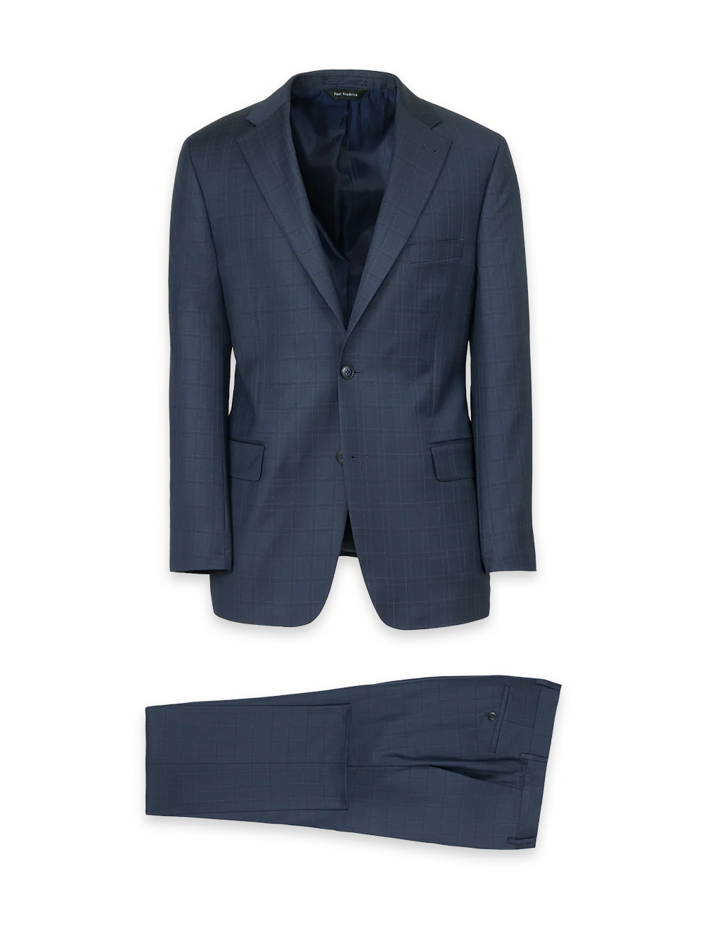 Blue Wool Windowpane Single Breasted Notch Lapel Suit - Blue