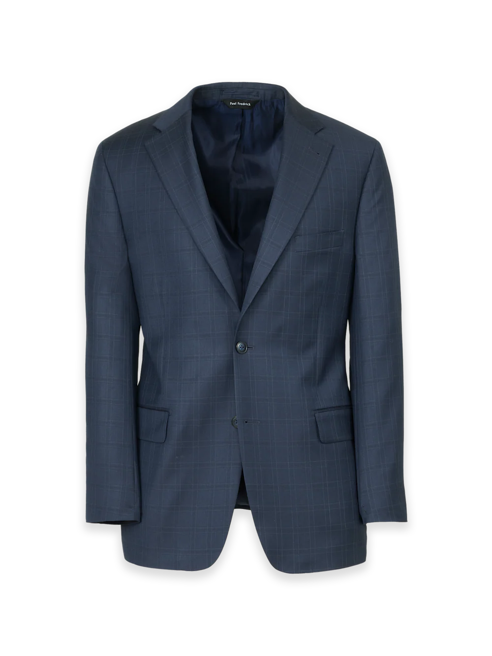 Blue Wool Windowpane Single Breasted Notch Lapel Suit Jacket - Blue