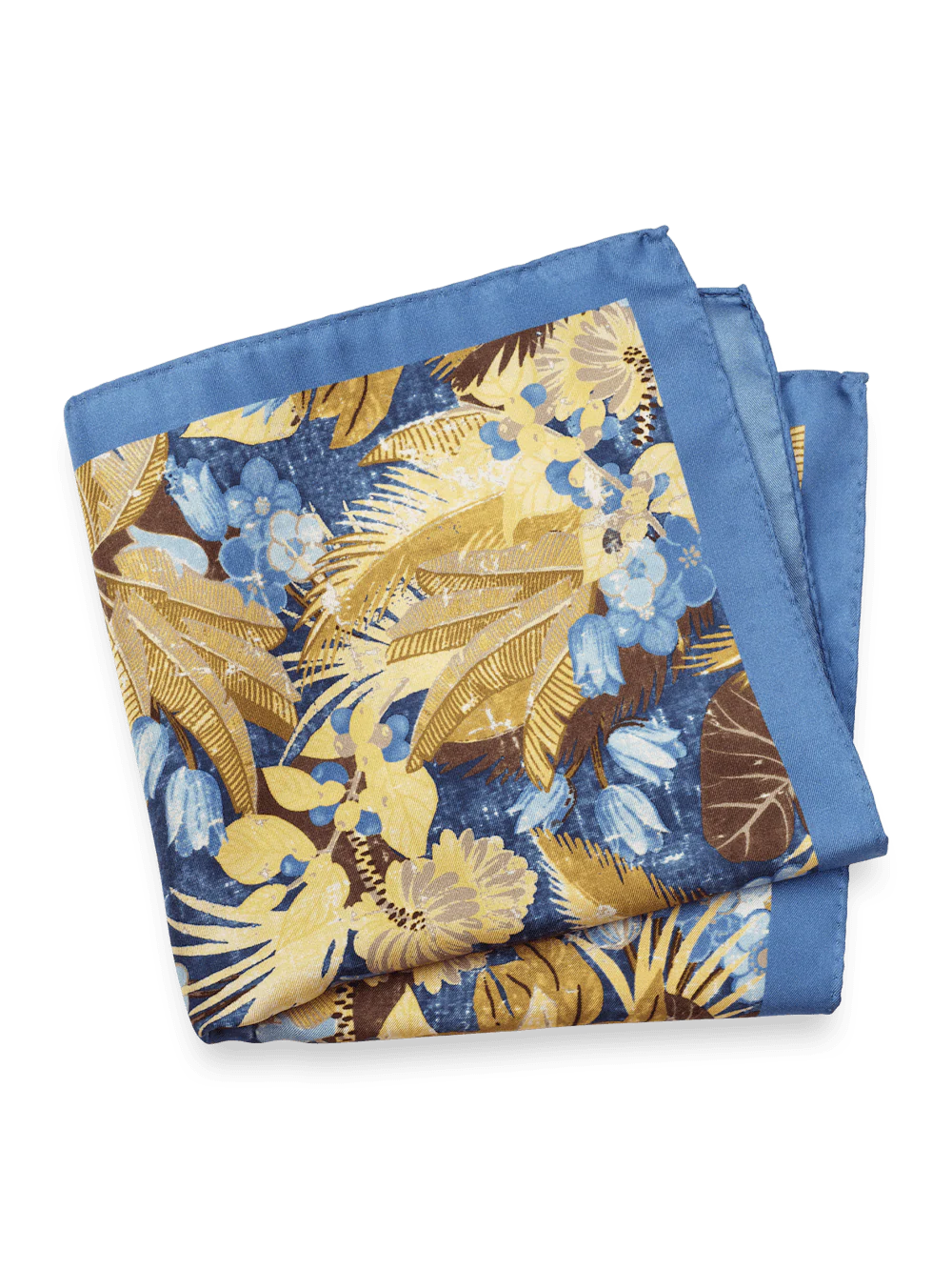 Botanical Silk Pocket Square - Yellow/blue