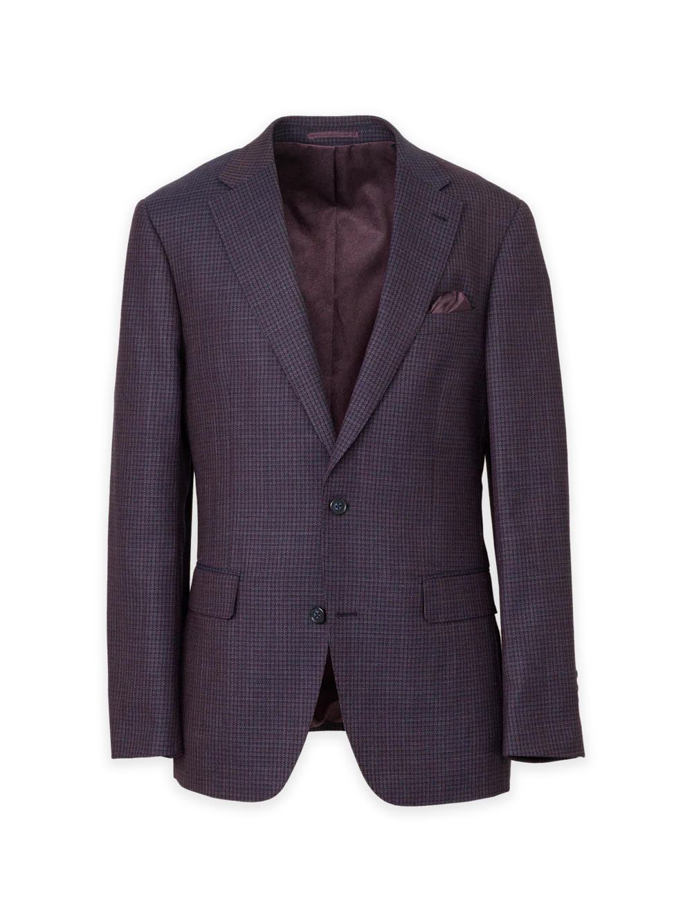 Burgundy Wool Check Single Breasted Notch Lapel Sport Coat - Burgundy