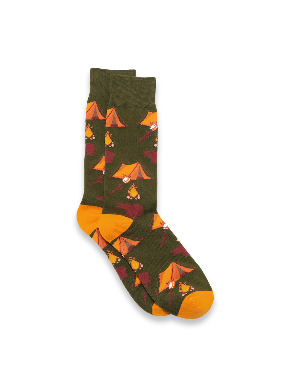 Camping Motif Cotton Blend Sock - Green/orange