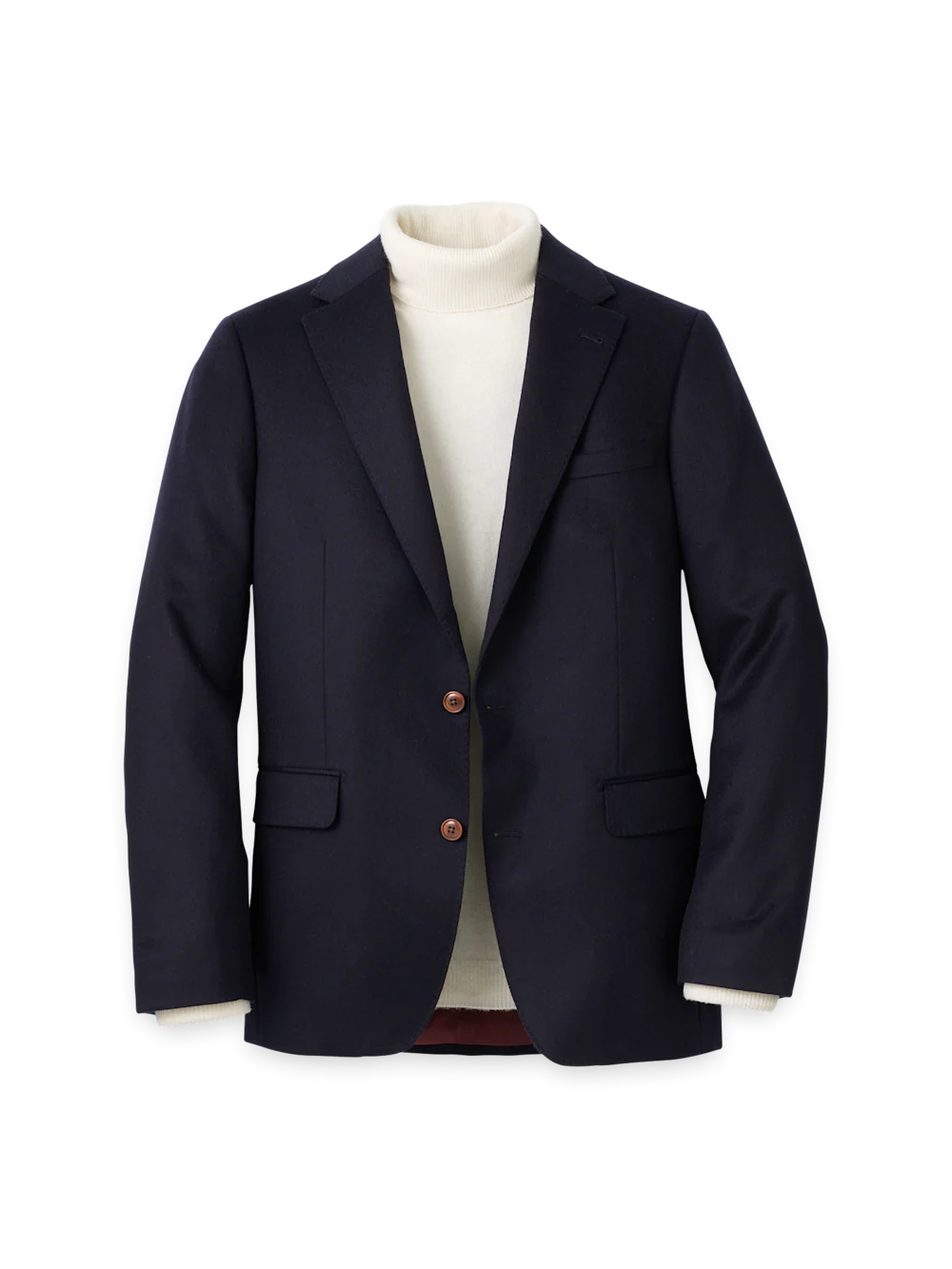 Cashmere Single Breasted Notch Lapel Sport Coat - Navy