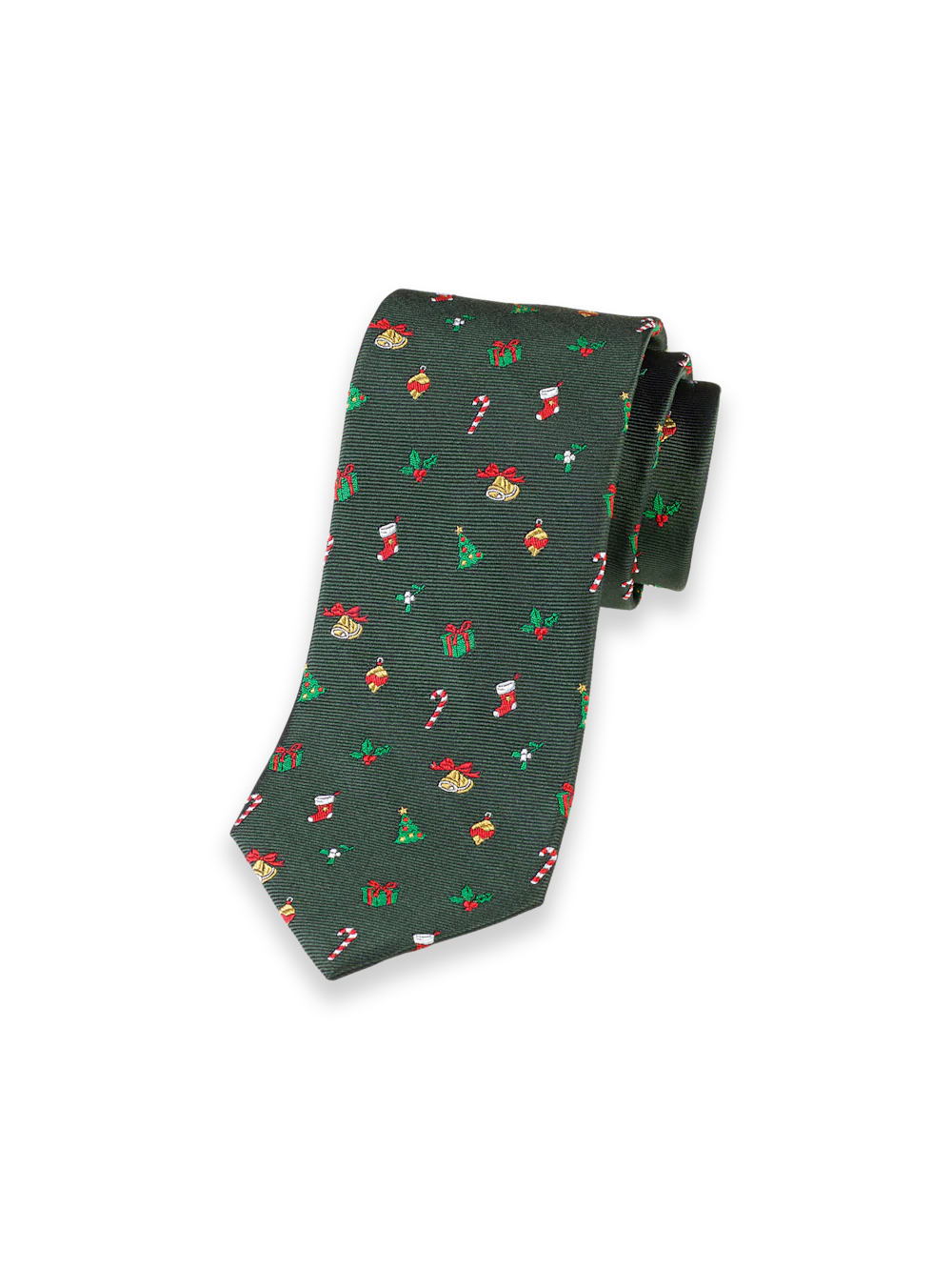Christmas Motif Woven Silk Tie - Green Multi
