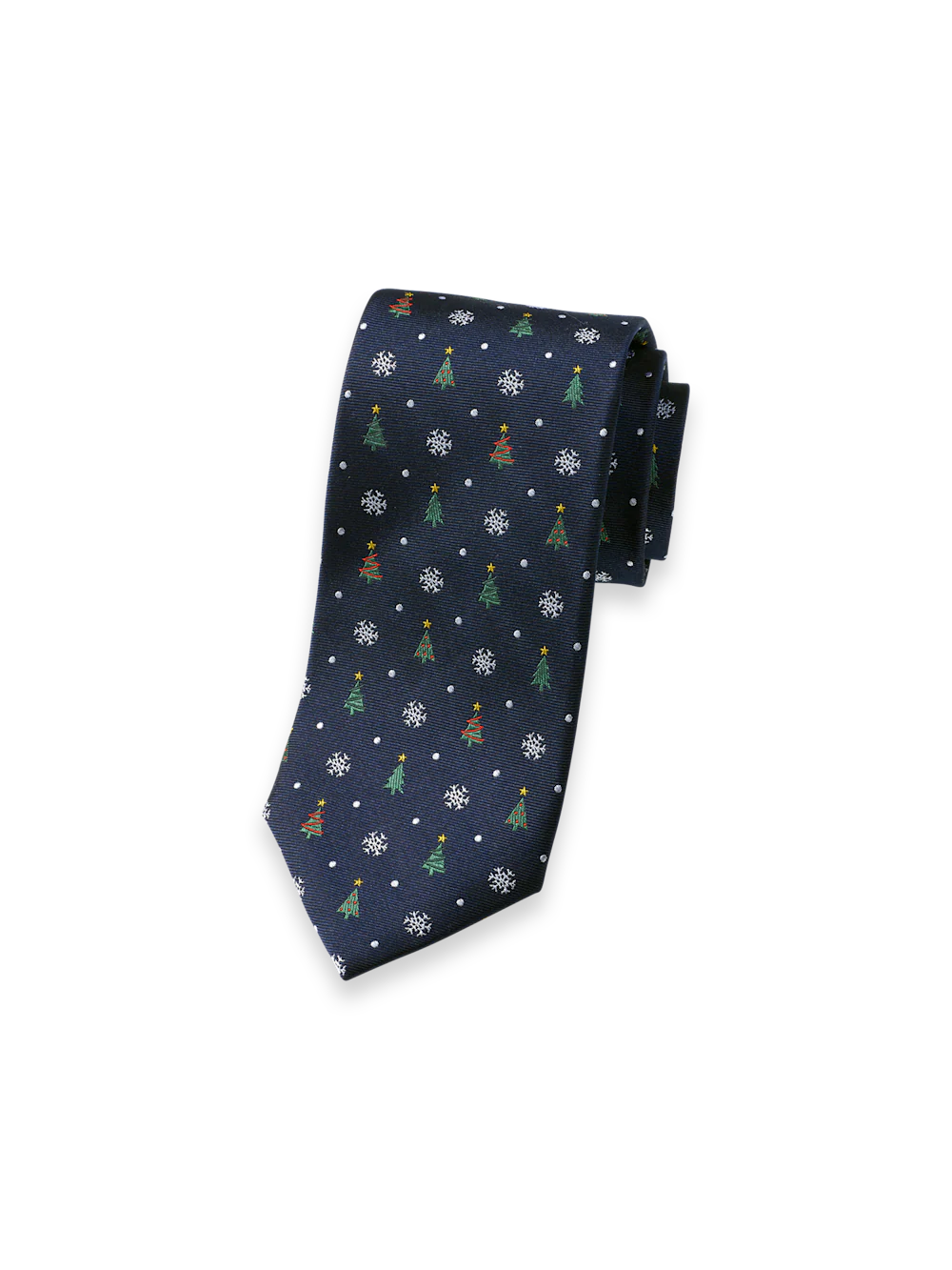 Christmas Motif Woven Silk Tie - Navy Multi