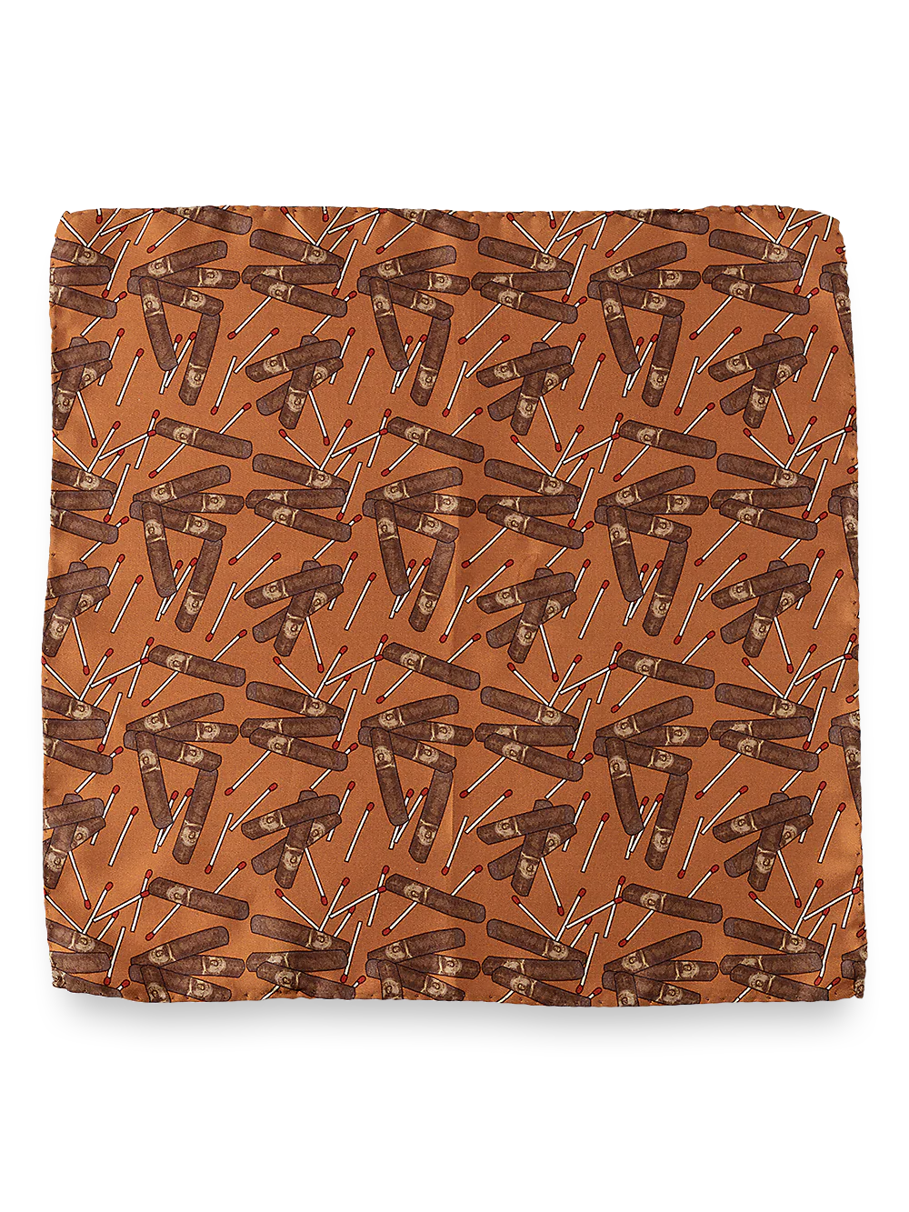 Cigar Motif Silk Pocket Square - Rust - Image 2