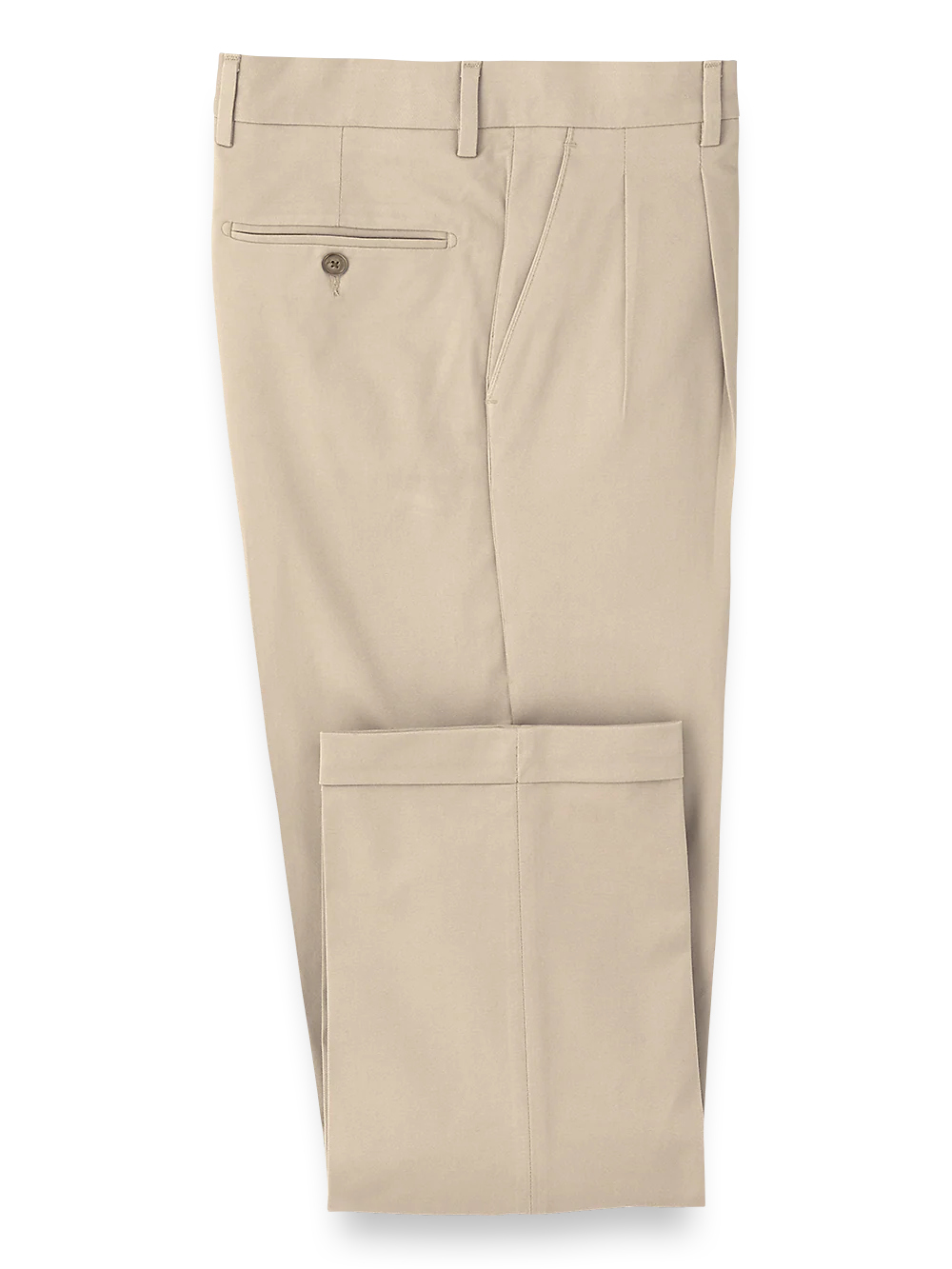 Classic Fit Cotton Stretch Twill Pleated Pants - Khaki
