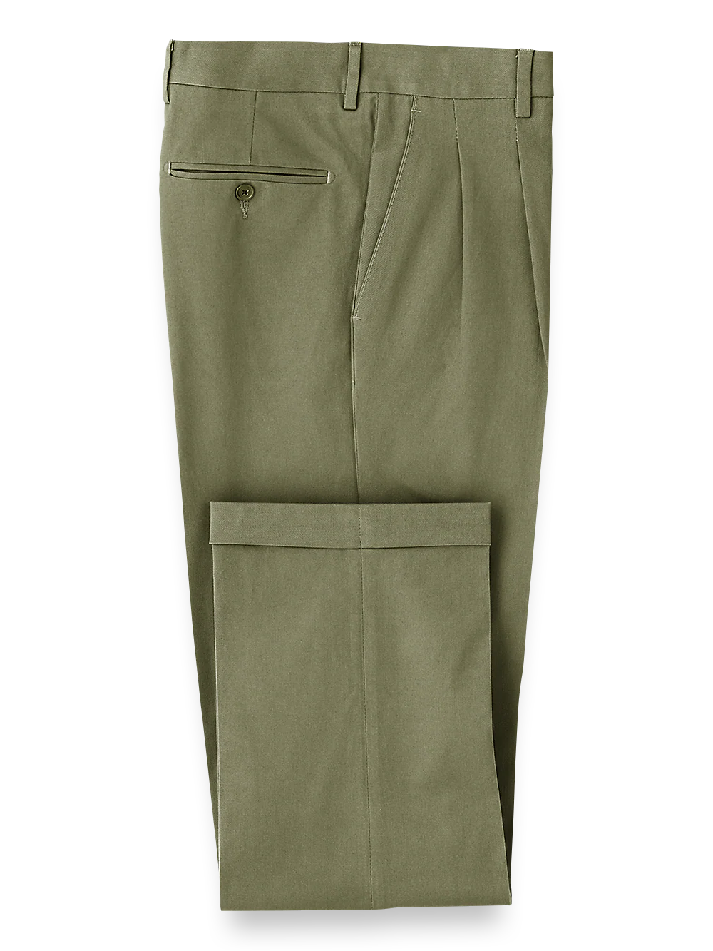 Classic Fit Cotton Stretch Twill Pleated Pants - Olive