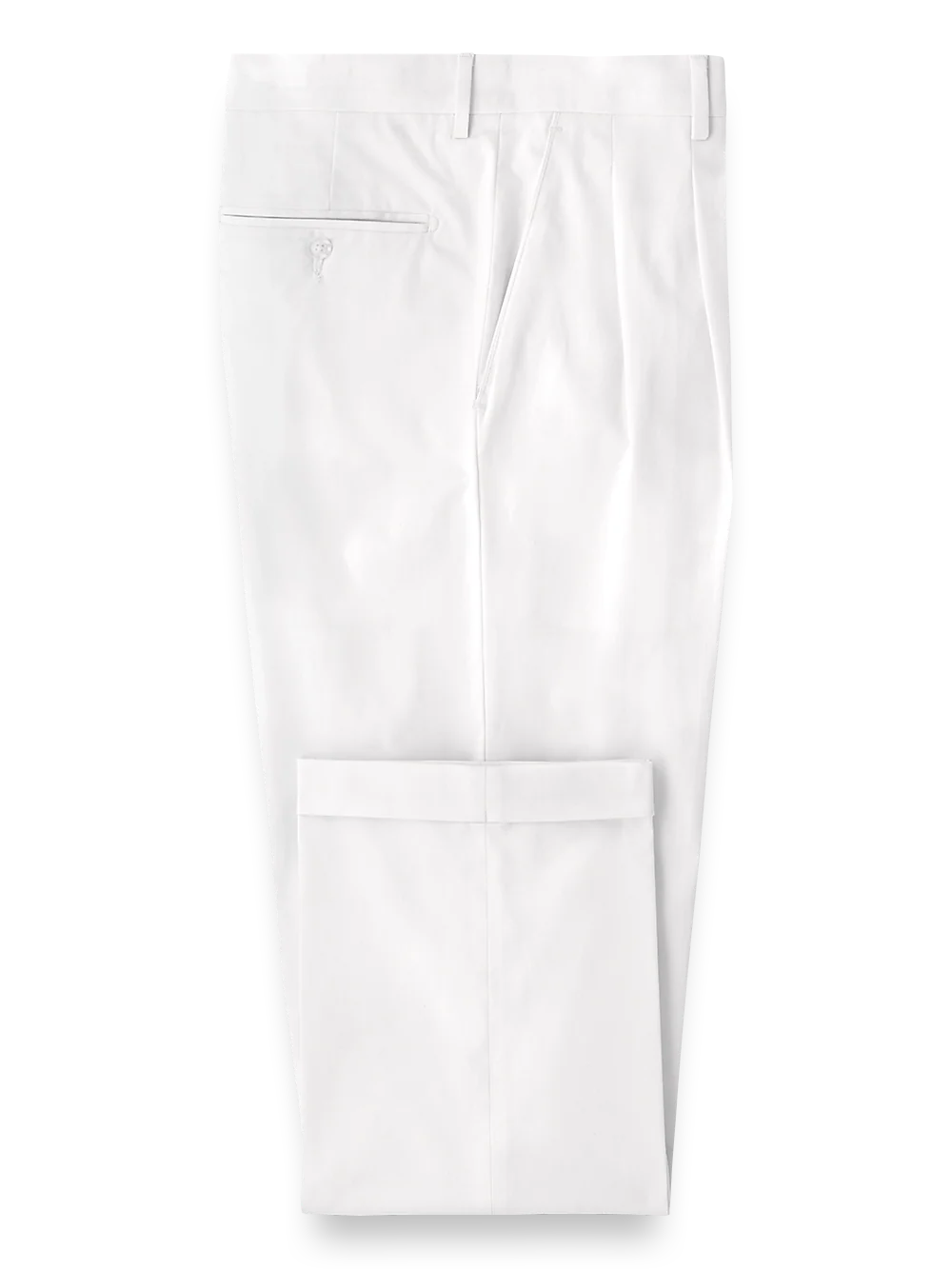 Classic Fit Cotton Stretch Twill Pleated Pants - White