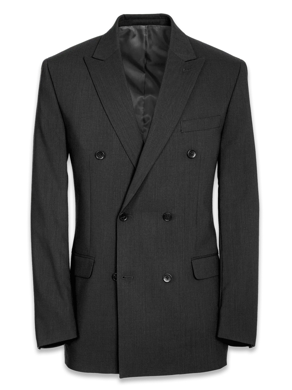 Classic Fit Essential Wool Double Breasted Peak Lapel Suit Jacket - Black