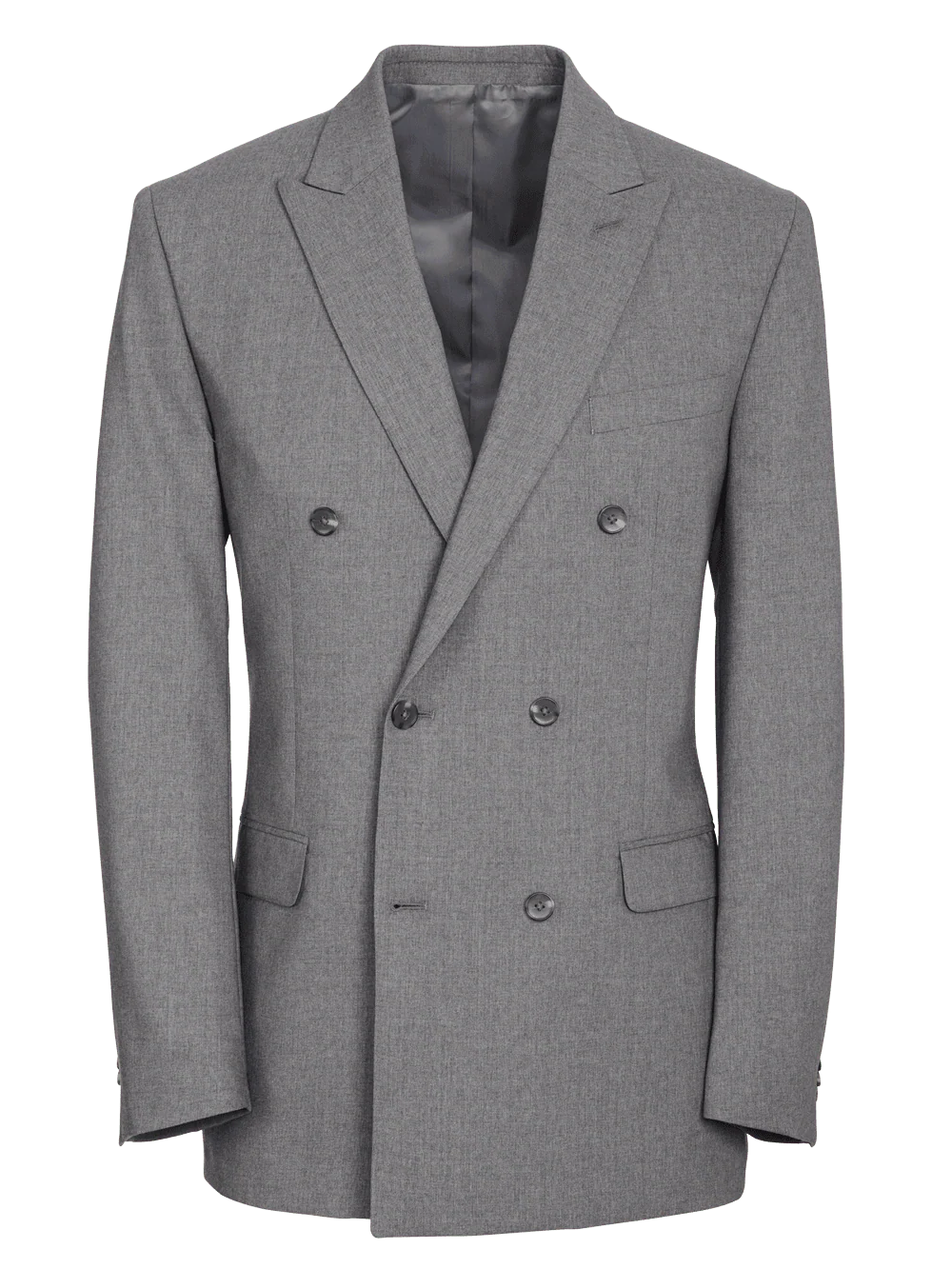 Classic Fit Essential Wool Double Breasted Peak Lapel Suit Jacket - Grey
