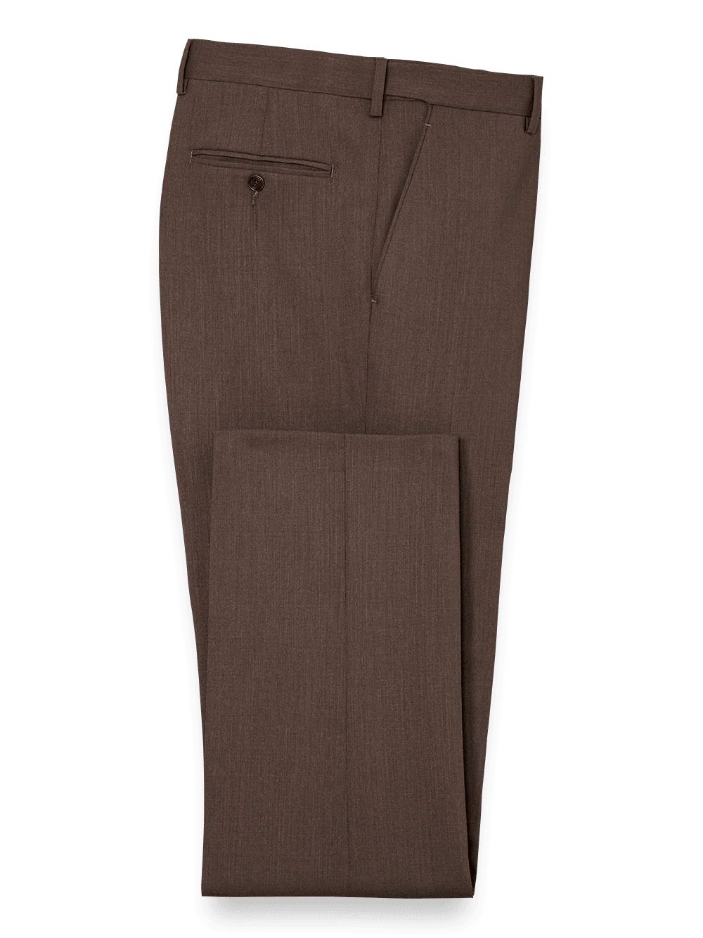 Classic Fit Essential Wool Flat Front Suit Pants - Brown