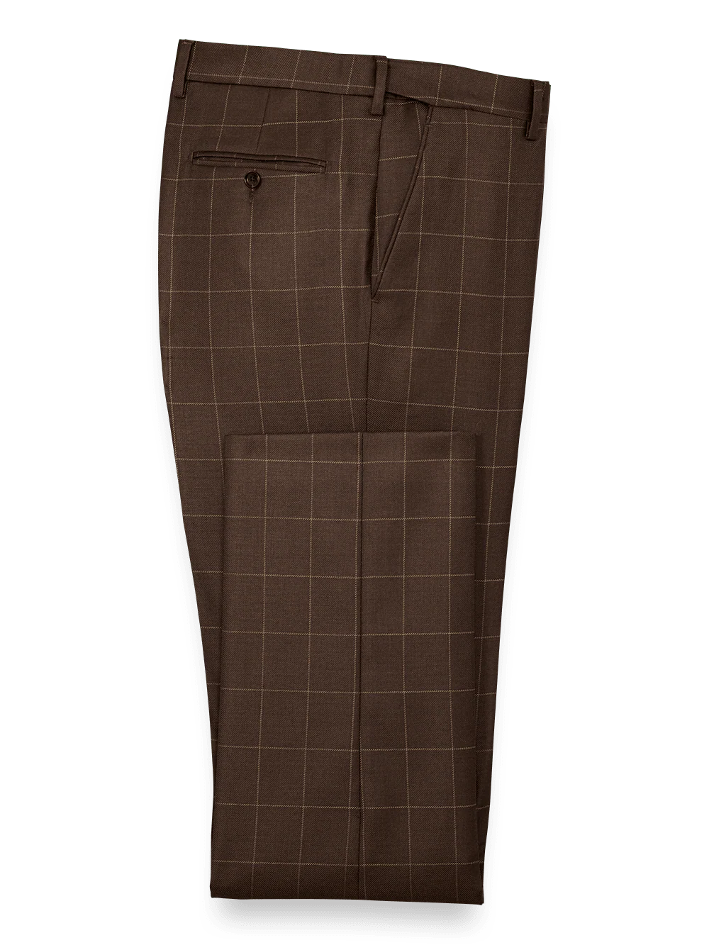 Classic Fit Essential Wool Flat Front Suit Pants - Brown Windowpane