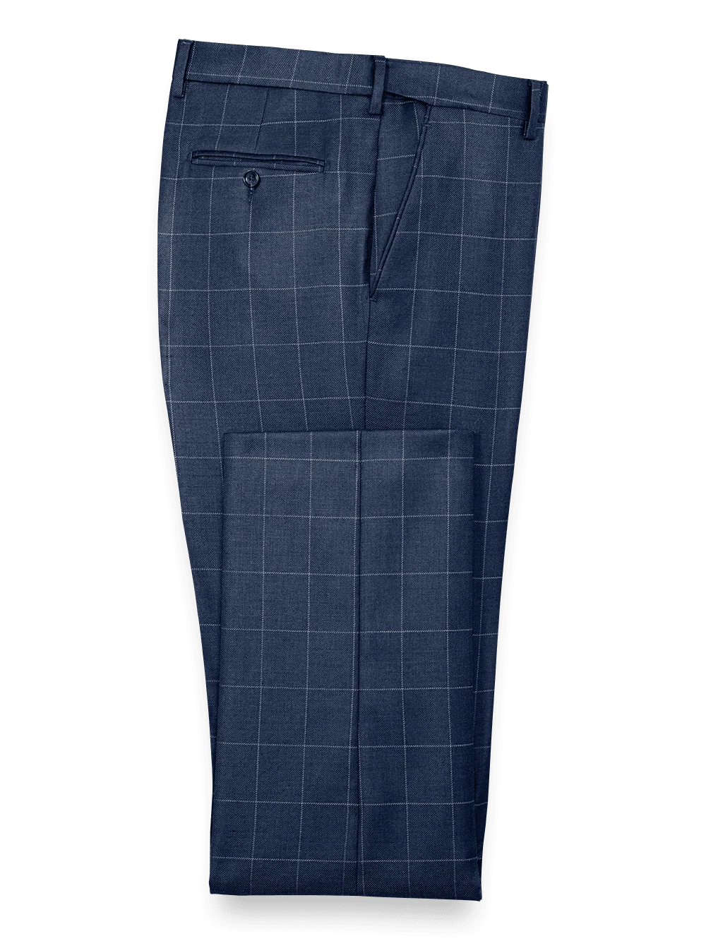 Classic Fit Essential Wool Flat Front Suit Pants - Navy Windowpane