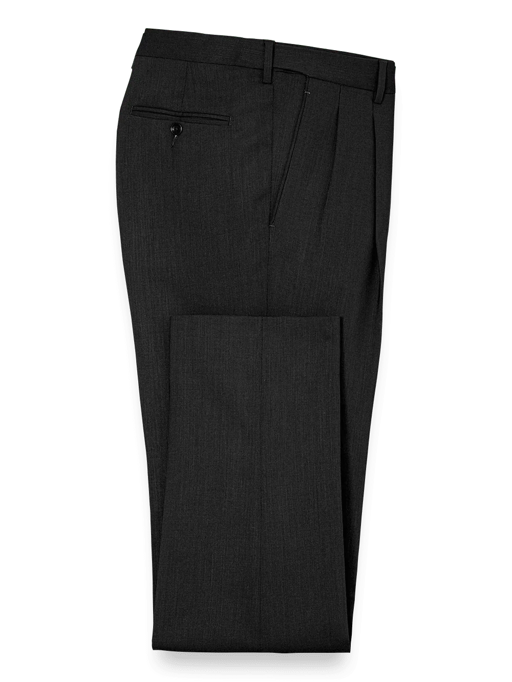 Classic Fit Essential Wool Pleated Suit Pants - Black
