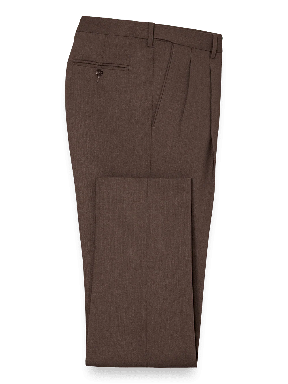 Classic Fit Essential Wool Pleated Suit Pants - Brown