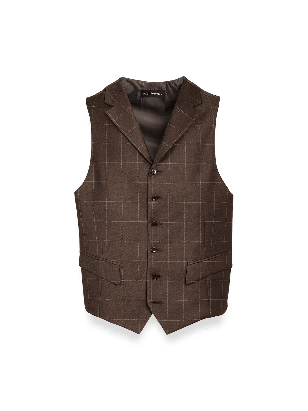 Classic Fit Essential Wool Suit Vest - Brown Windowpane