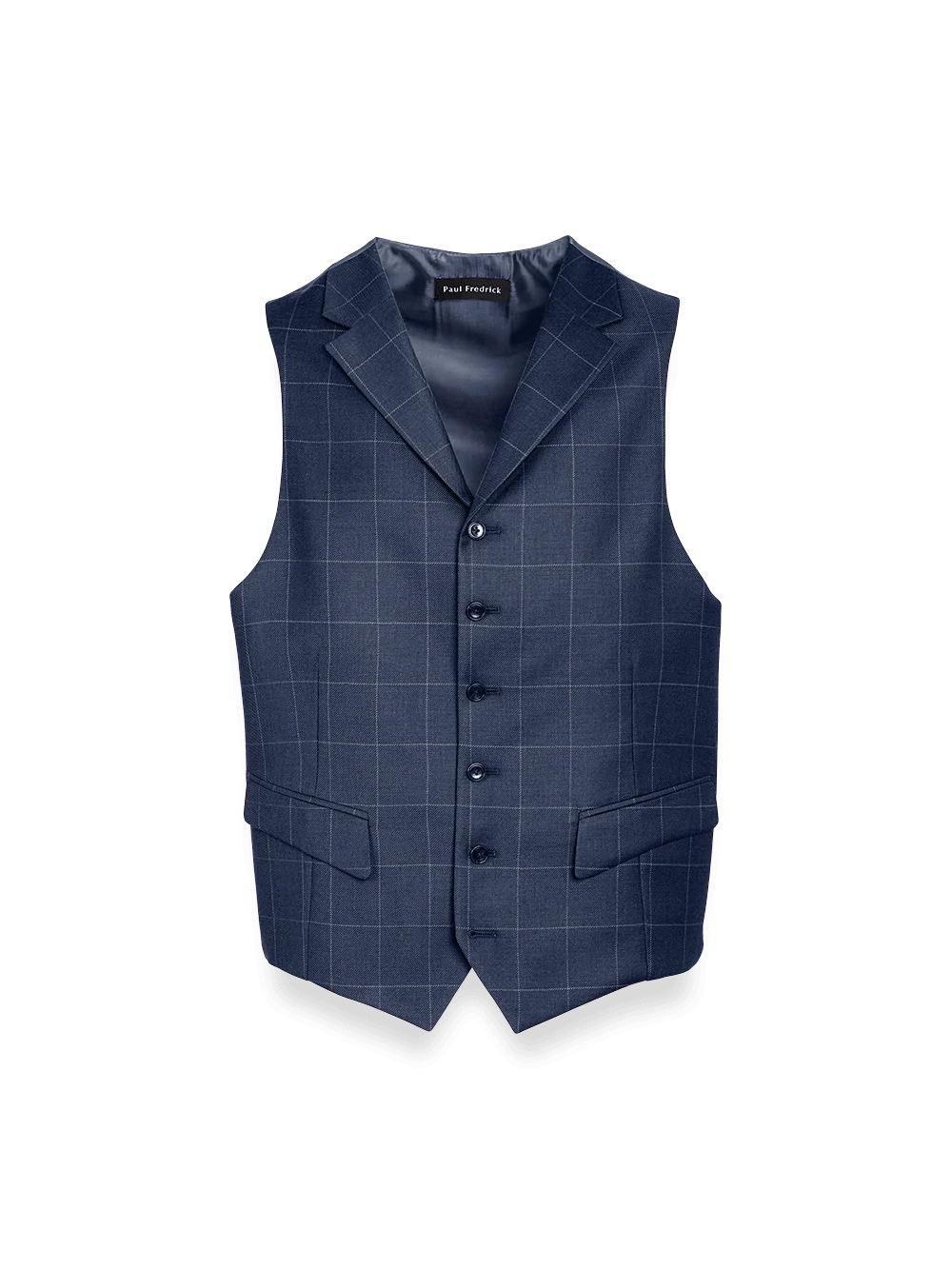 Classic Fit Essential Wool Suit Vest - Navy Windowpane
