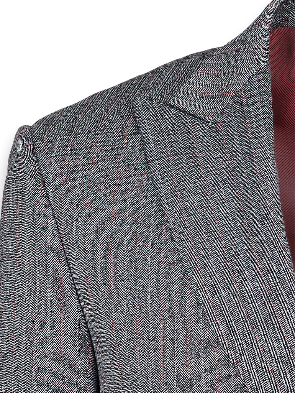 Classic Fit Herringbone Peak Lapel Suit Jacket - Black - Image 2