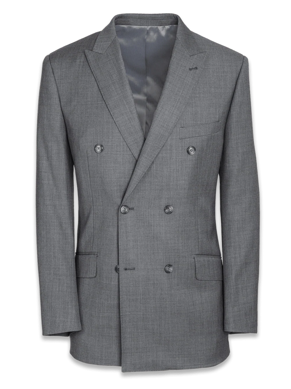 Classic Fit Sharkskin Double Breasted Peak Lapel Suit Jacket - Grey