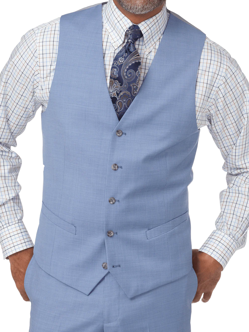 Classic Fit Sharkskin No Lapel Suit Vest - Sky Blue