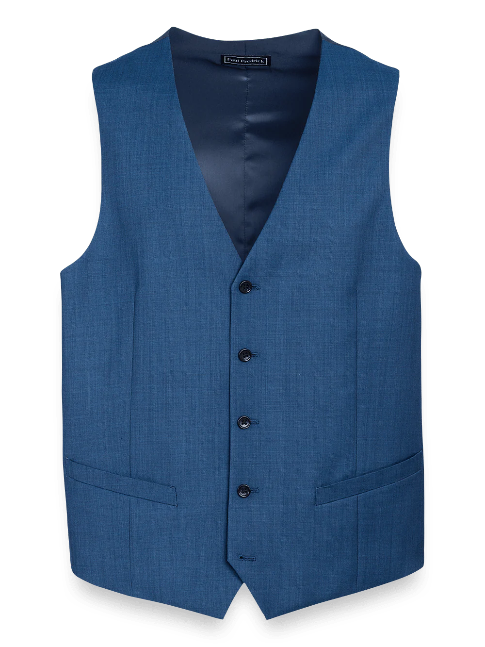 Classic Fit Sharkskin No Lapel Suit Vest - Slate Blue