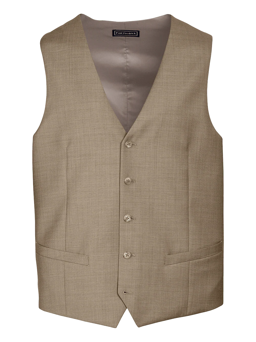 Classic Fit Sharkskin No Lapel Suit Vest - Tan