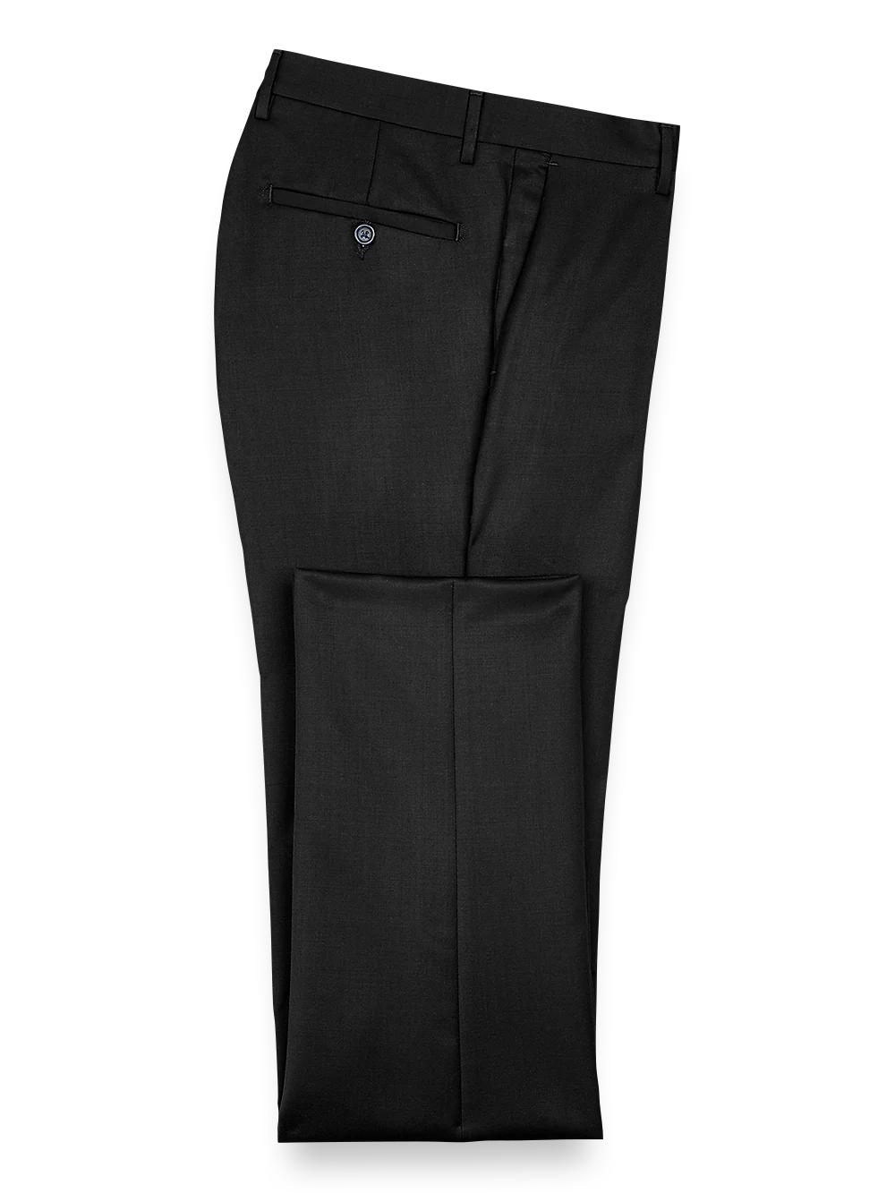 Classic Fit Wool Gabardine Flat Front Pants - Black