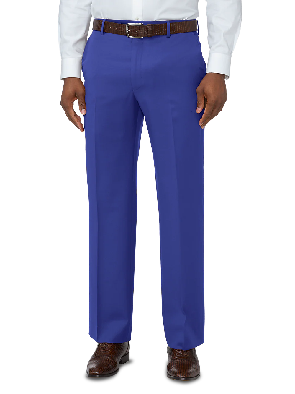 Classic Fit Wool Gabardine Flat Front Pants - Indigo