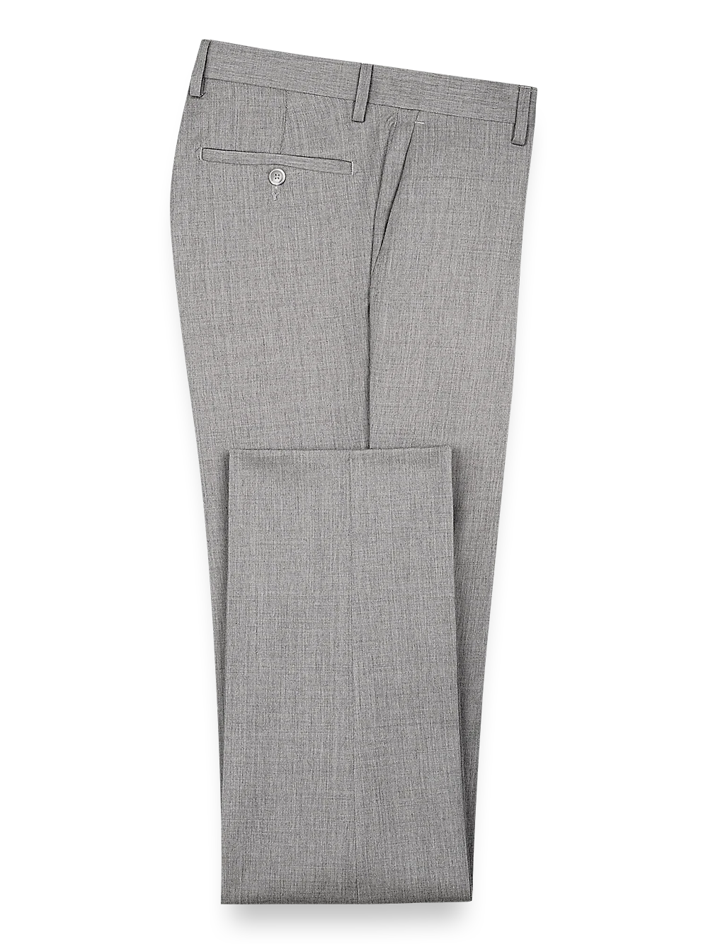 Classic Fit Wool Gabardine Flat Front Pants - Pearl Grey