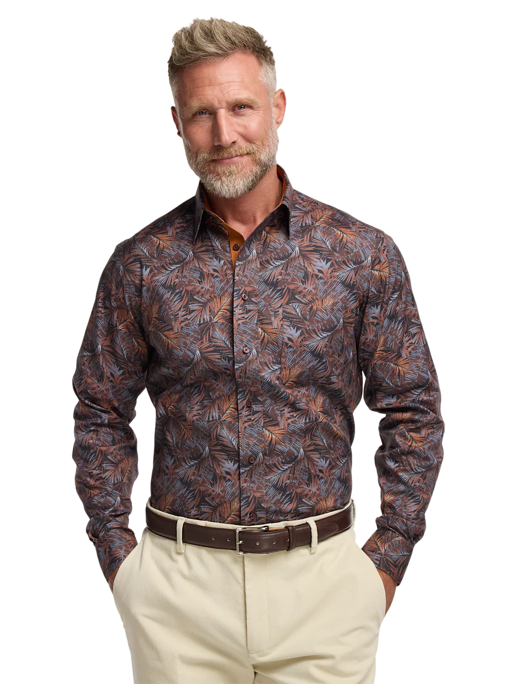 Comfort Stretch Non-Iron Botanical Dress Shirt With Contrast Trim - Multi - Image 2