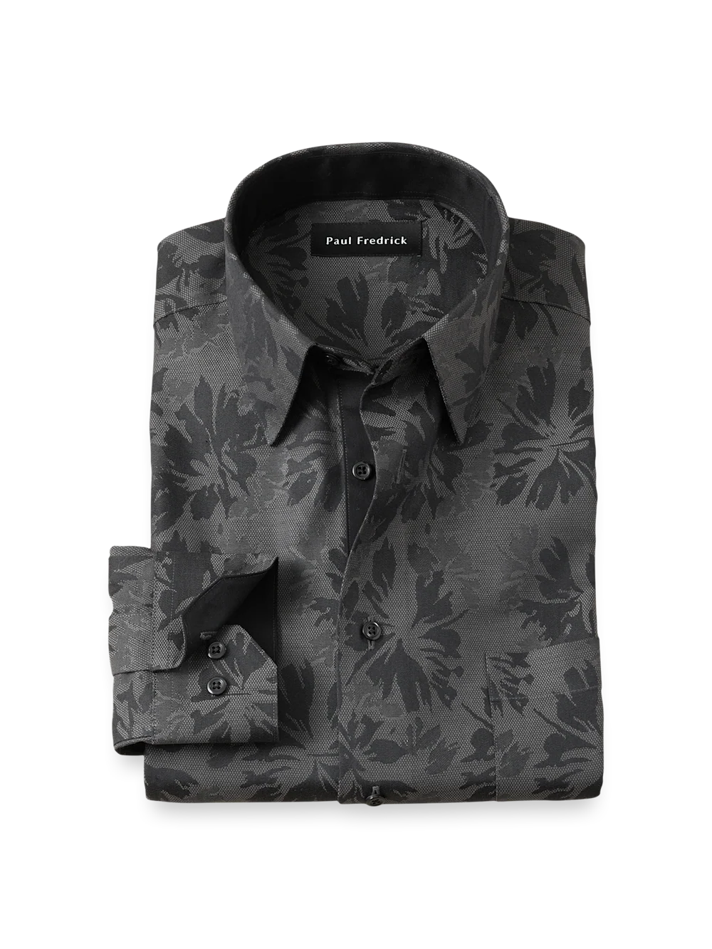 Comfort Stretch Non-Iron Botanical Dress Shirt With Contrast Trim - Charcoal
