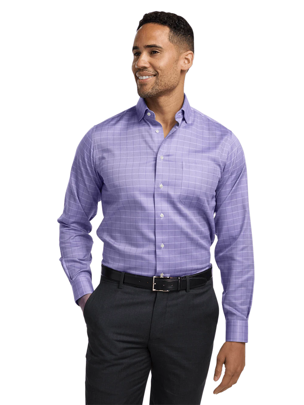 Comfort Stretch Non-Iron Check Dress Shirt - Purple - Image 2