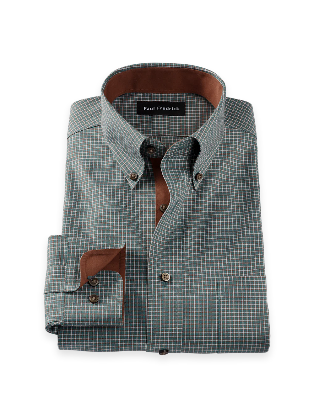 Comfort Stretch Non-Iron Check Dress Shirt With Contrast Trim - Pine Green