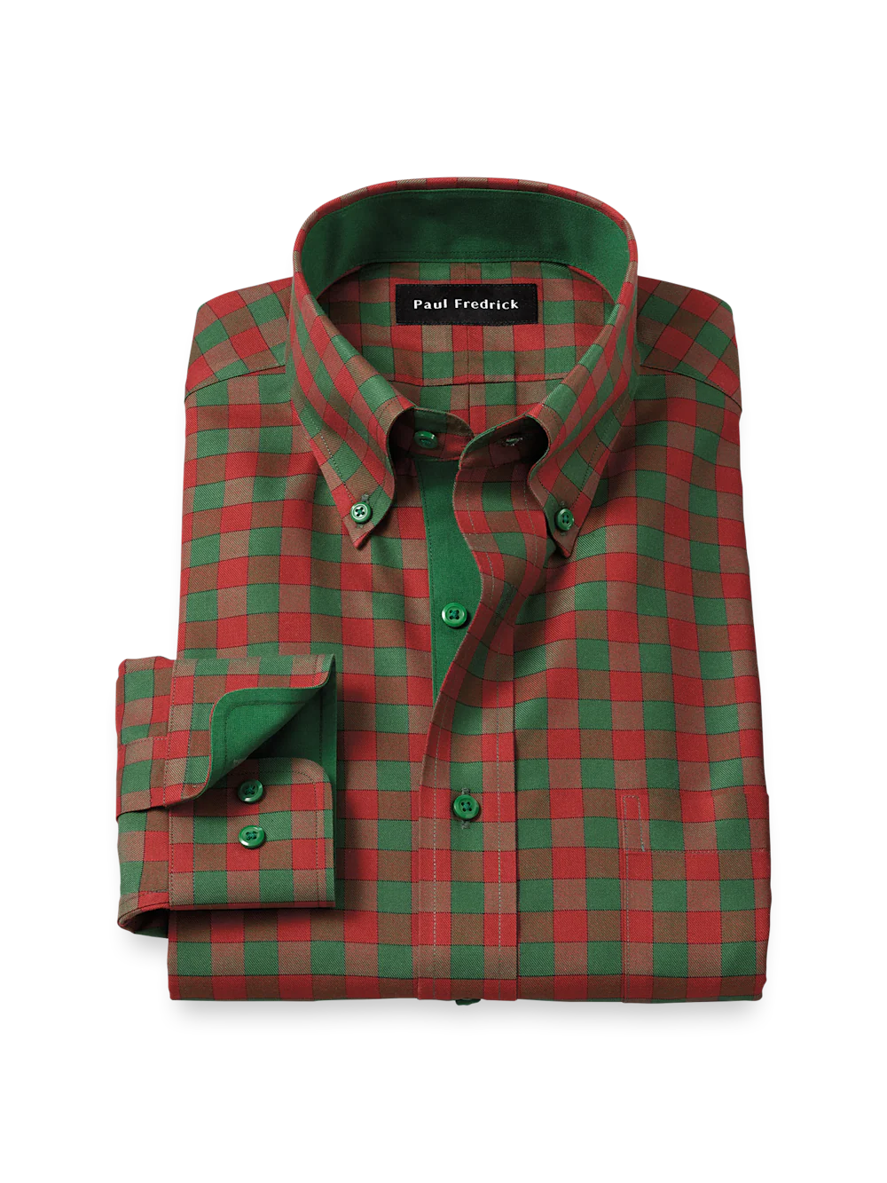 Comfort Stretch Non-Iron Check Dress Shirt With Contrast Trim - Green/rust