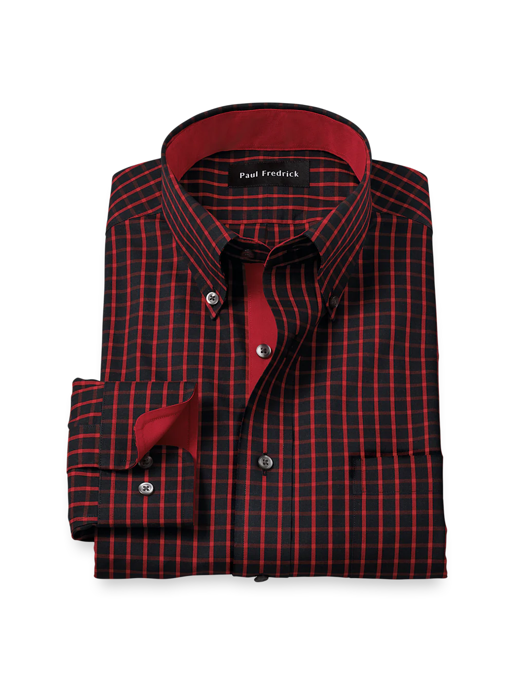 Comfort Stretch Non-Iron Check Dress Shirt With Contrast Trim - Black/red