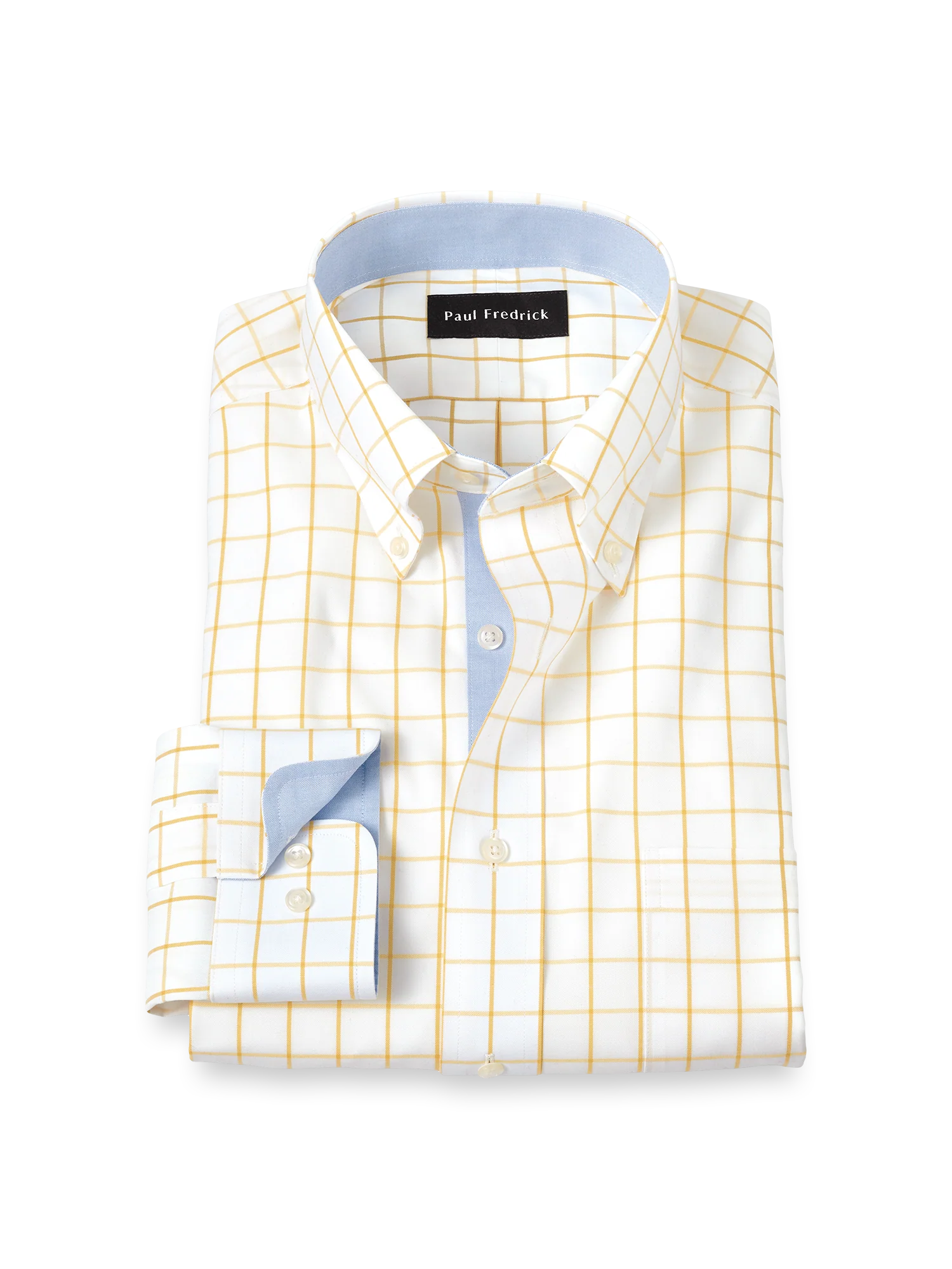 Comfort Stretch Non-Iron Check Dress Shirt With Contrast Trim - Yellow