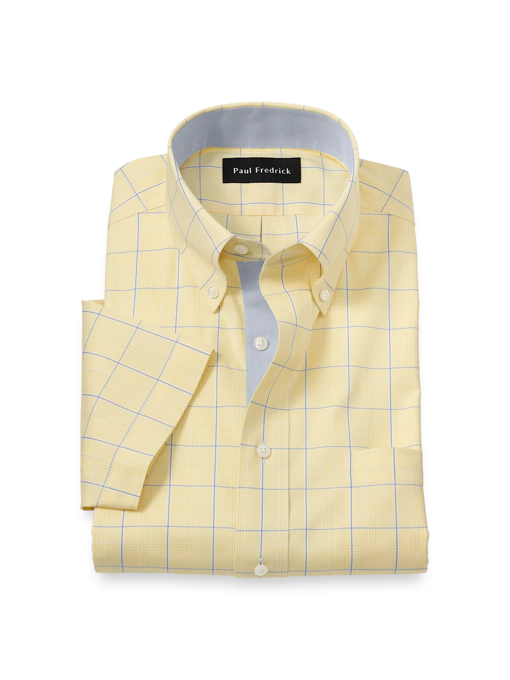 Comfort Stretch Non-Iron Check Dress Shirt With Contrast Trim - Yellow