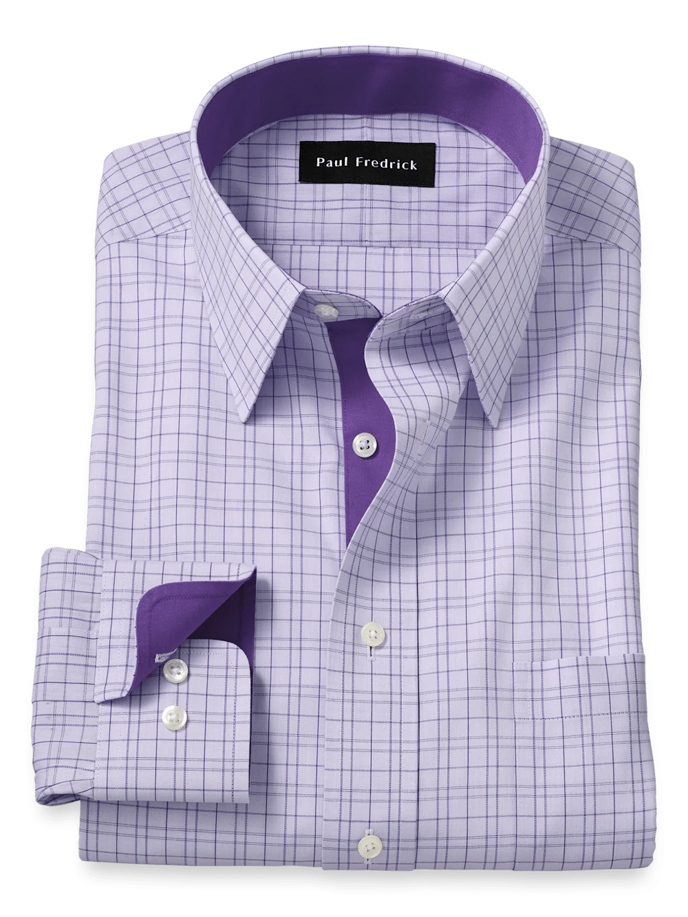 Comfort Stretch Non-Iron Check Dress Shirt With Contrast Trim - Purple