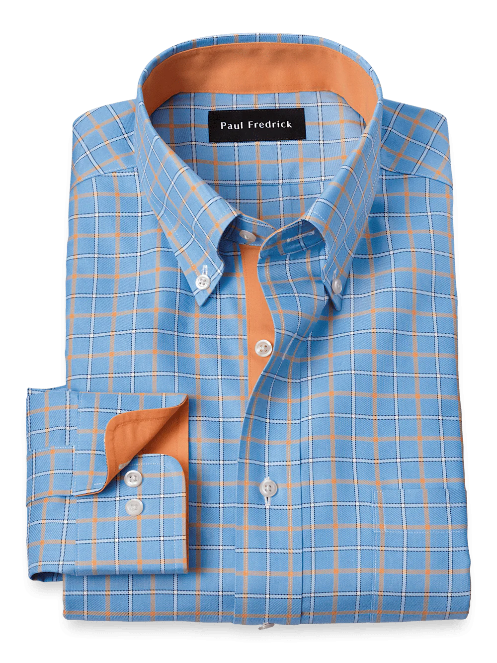 Comfort Stretch Non-Iron Check Dress Shirt With Contrast Trim - Blue/melon